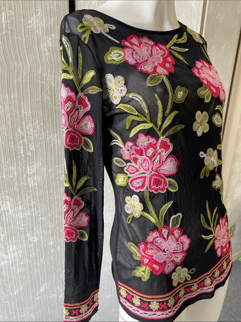 INC Mesh Embroidered Long Sleeve Top - Picture 3 of 3